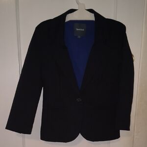 Modcloth | Elegant Black Blazer with Vibrant Blue Interior